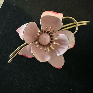 Vintage Pink and Gold Flower Brooch